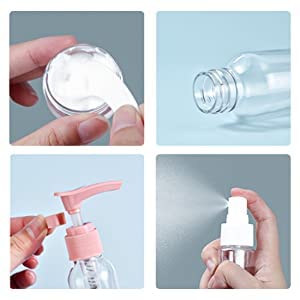 WENGTY Portable Travel Cosmetic Bottles Set - Leak-Proof Plastic Spray & Press Bottles for Makeup, Toiletries, Skincare (Pink) | Perfect for Air Travel, Gym, Vacation & Daily Organizing