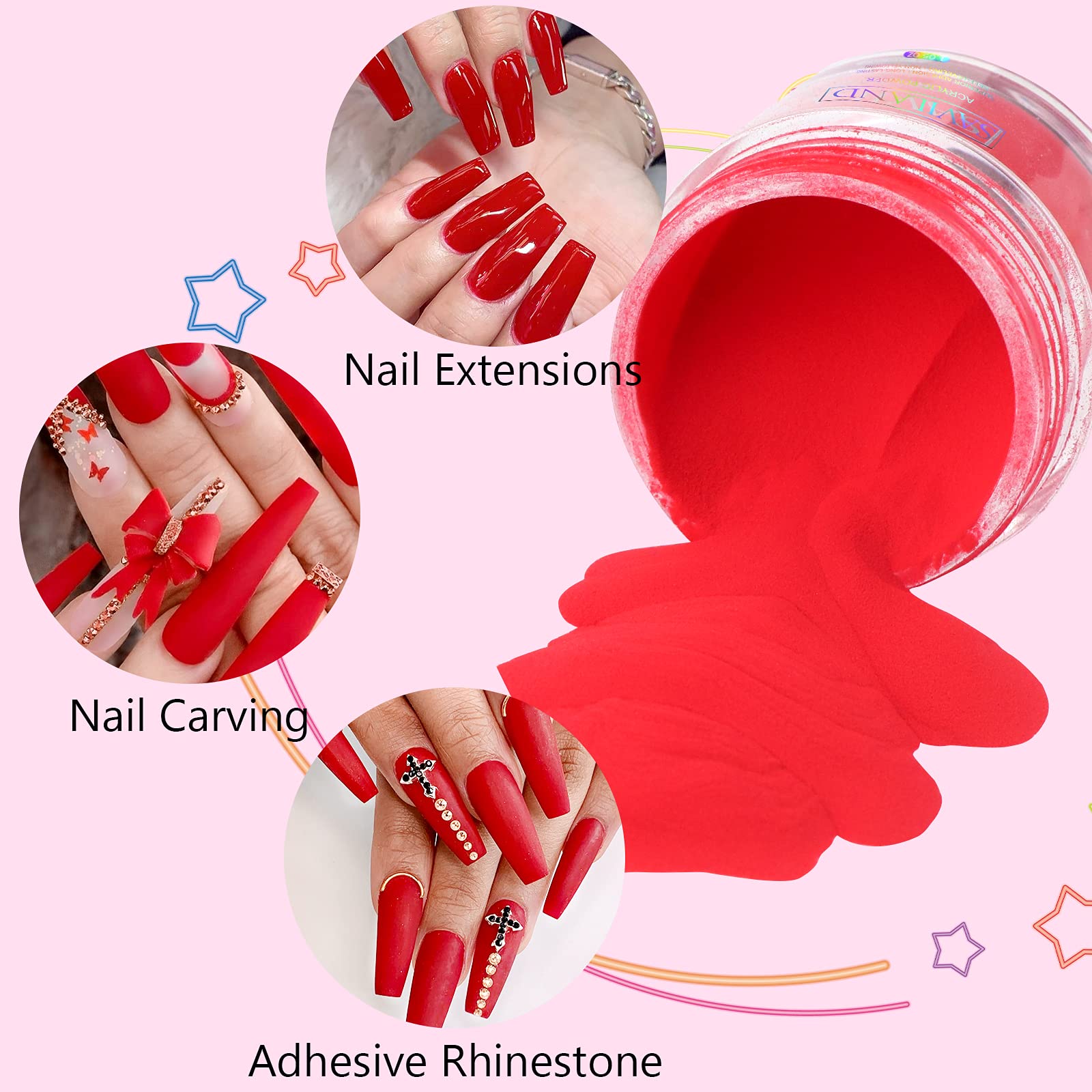 Saviland Red Acrylic Nail Powder - 30g Professional Polymer Powder for Acrylic Nail Extensions & 3D Nail Art, No UV Lamp Needed - Perfect for Salon, Home Manicures & Nail Art Designs