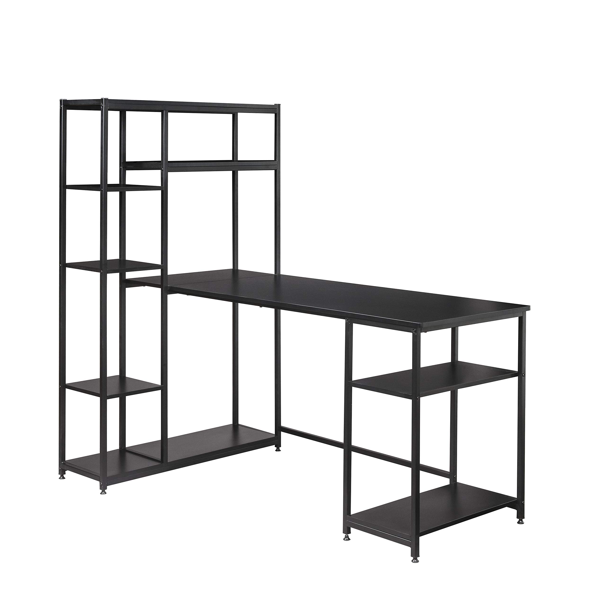 KLMM Black Gaming Desk with Bookshelves & Storage - Home Office & Study