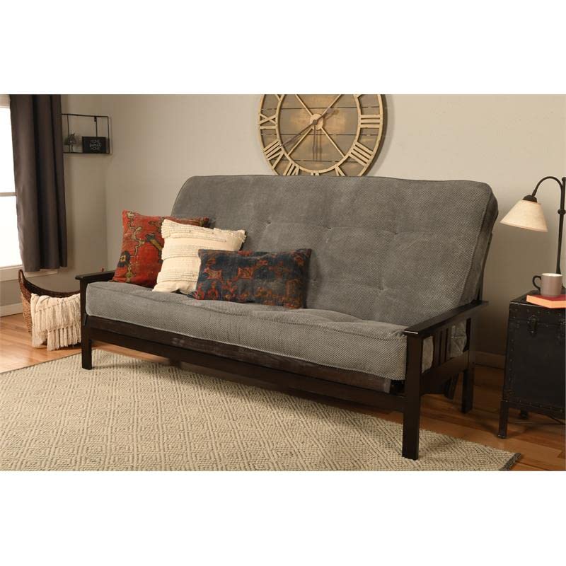 Premium Kodiak Furniture Foam Queen-Size Futon Mattress with Thunder Gray Fabric Cover - Comfortable Sofa Bed for Small Spaces, Guest Rooms & Dorm Living