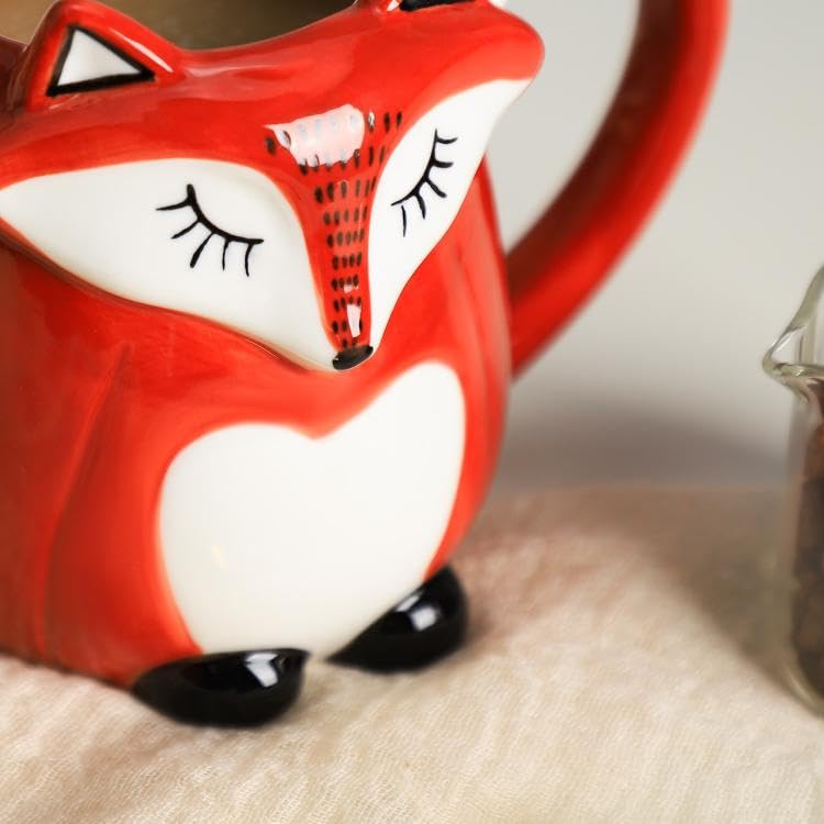 Hand Painted 3D Ceramic Fox Relief Coffee Mug - Unique Animal Design Tea Cup with Handle for Home, Office & Gifts - Perfect for Coffee, Tea & Hot Chocolate Lovers
