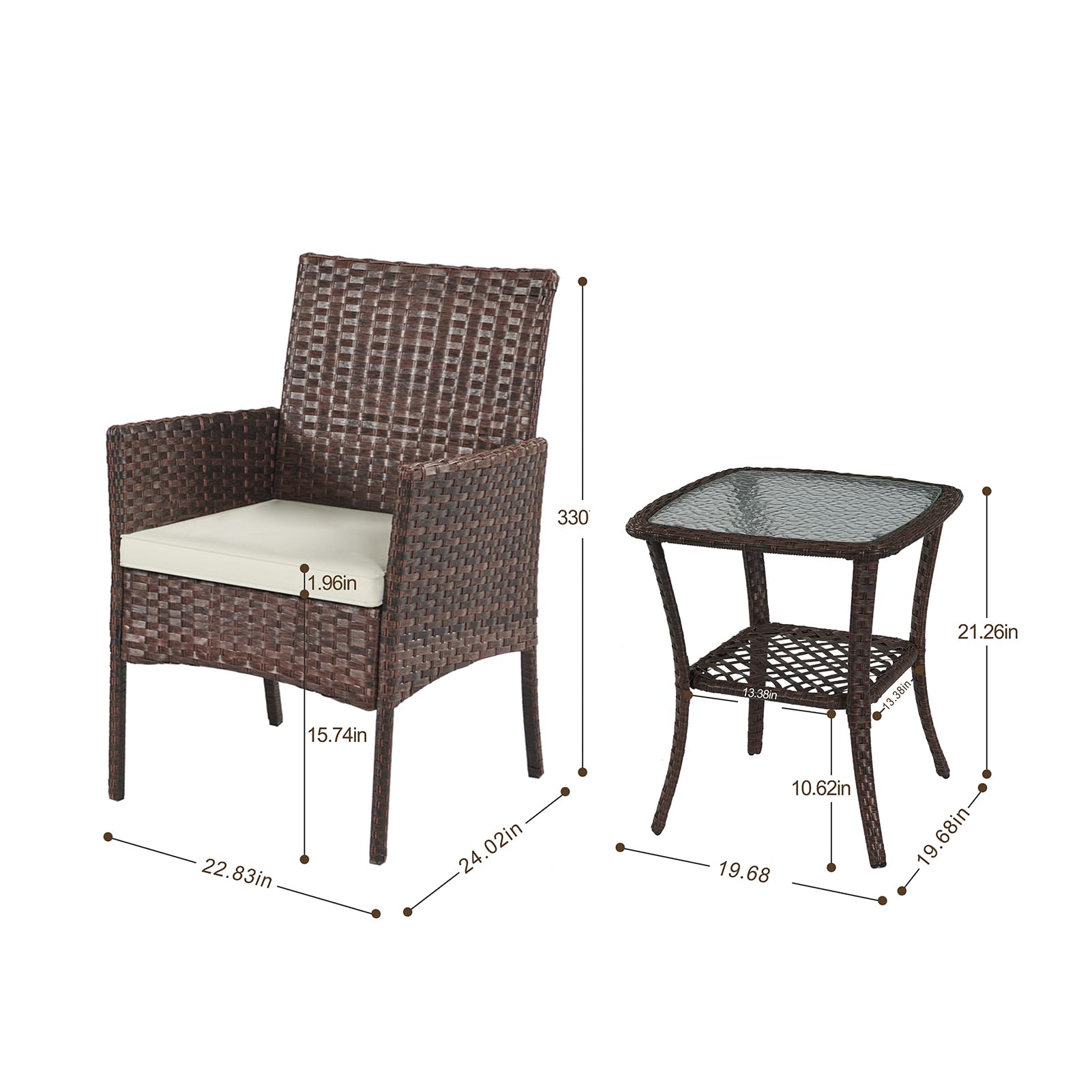 YIYAN 3-Piece Outdoor Patio Furniture Set - Rattan Wicker Chairs with Washable Cushions for Garden, Balcony, Backyard (White) | Perfect for Relaxing, Entertaining & Outdoor Dining