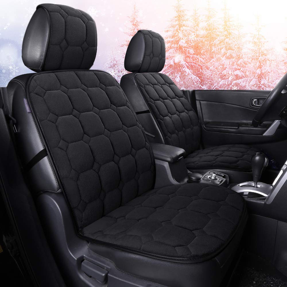 Kangsheng Universal Plush Car Seat Covers for Winter - Warm Front & Rear Seat Protector Set (Black) | Car Interior Accessories for Cold Weather Comfort & Protection