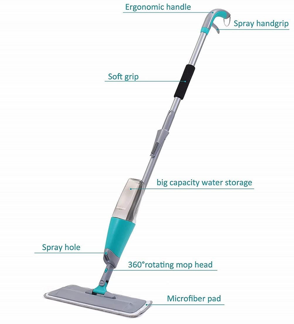 Verozi® 360° Rotating Magic Flat Microfiber Mop with Stainless Steel Handle - Wet Dry Floor Cleaner for Hardwood, Tile & Laminate - Includes 2 Washable Refill Pads - Perfect for Home, Kitchen & Bathroom Cleaning (1 Pack)