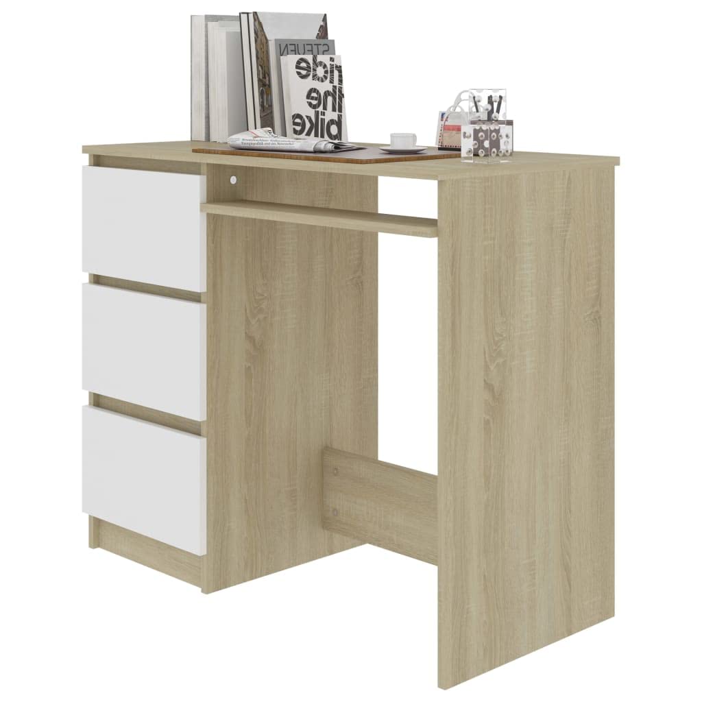 3-Drawer Workstation Writing Desk - Sturdy Chipboard Computer & Laptop Table for Home Office, Study Room & Small Spaces - Perfect for Remote Work, Online Classes & Crafting