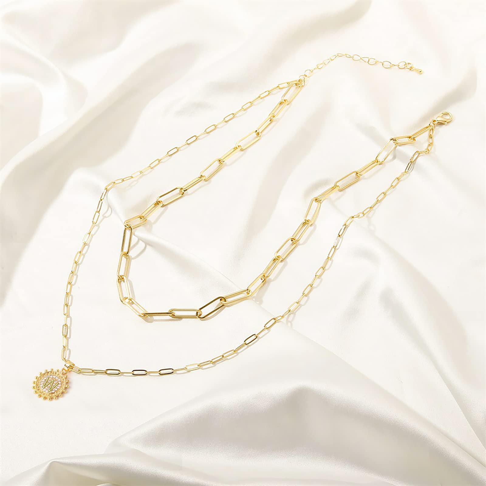 14K Gold Plated Layered Choker Necklaces for Women - Adjustable Paperclip Chain & Coin Pendant - Minimalist Layering Necklace Jewelry Gift for Date Night, Party, Wedding, Everyday Wear