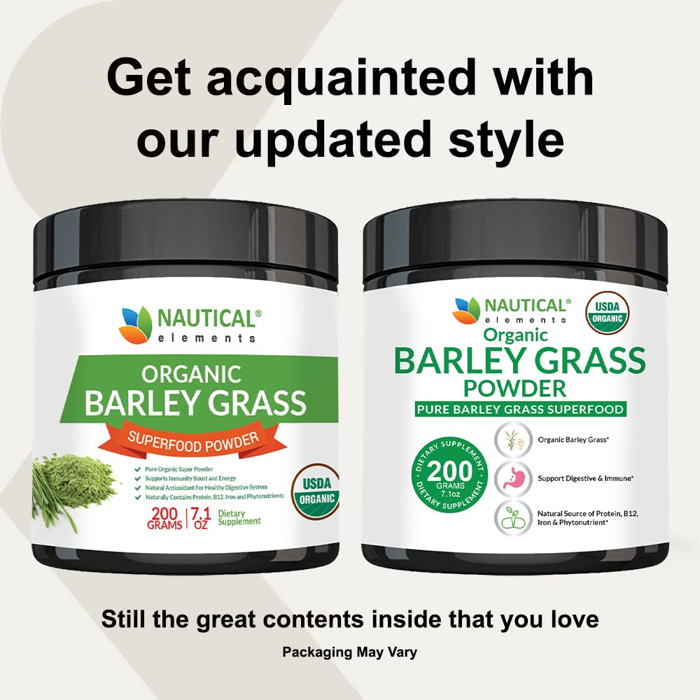 Organic Barley Grass Powder - USDA Certified, Non-GMO, Vegan, Rich in Antioxidants, Protein & Fiber - 200g for Smoothies, Detox & Energy Boost