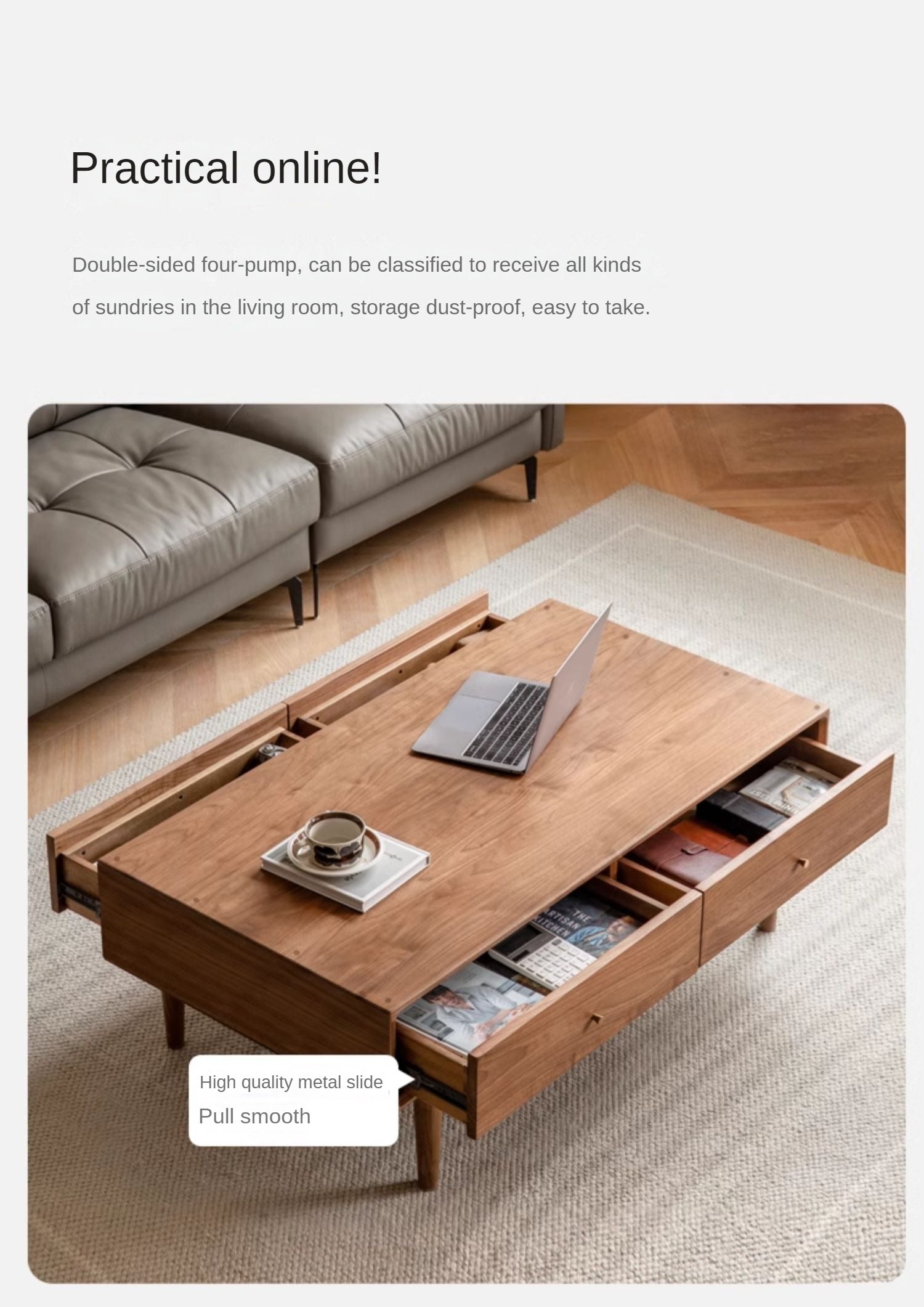 Solid Black Walnut Wood Rocking Coffee Table - Modern Natural Wood Living Room Furniture for Home Decor & Relaxation