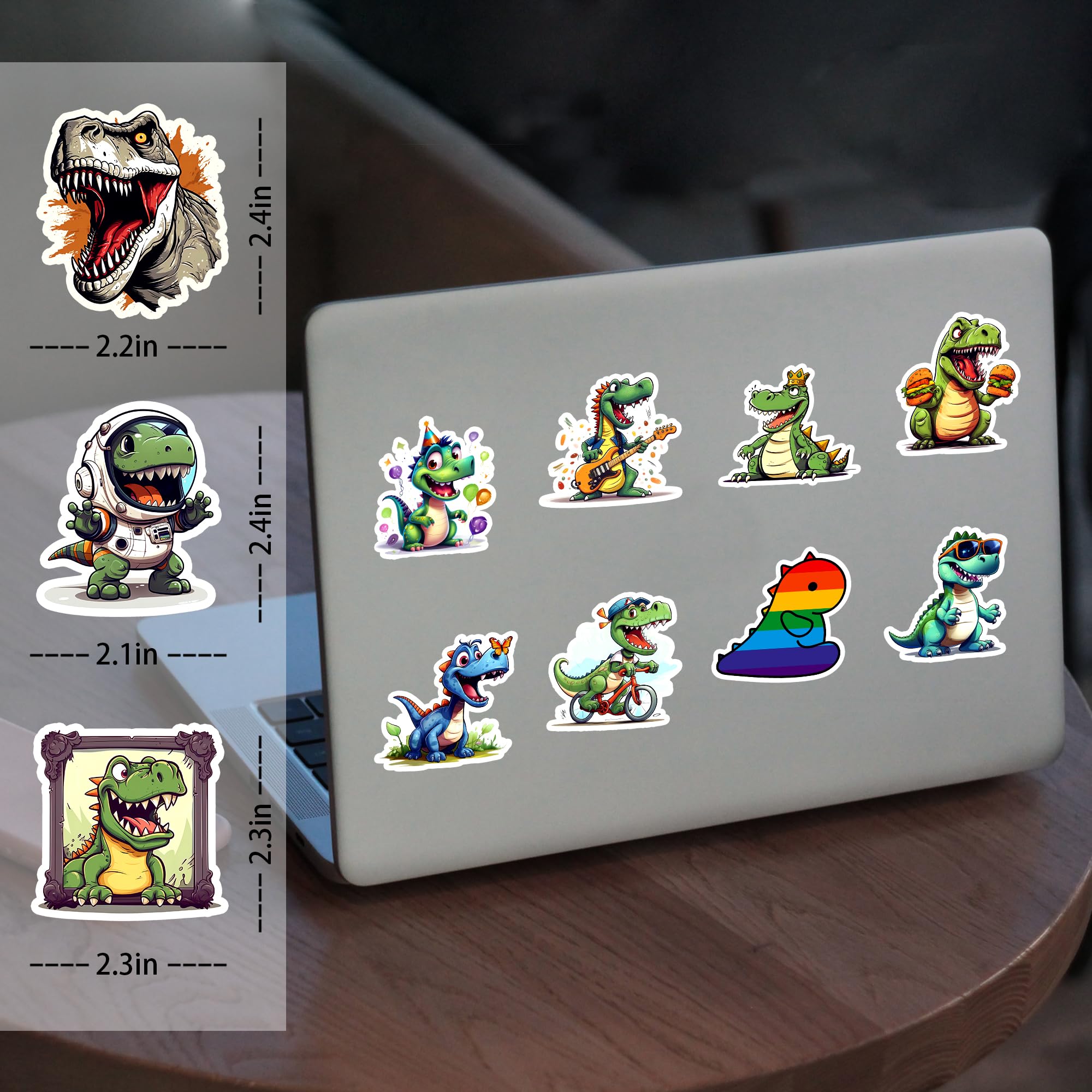 100PCS Cute Dinosaur Stickers for Kids - Waterproof Vinyl Dino Decals for Laptop, Notebook, Water Bottle - Perfect for Birthday Party Favors, Classroom Rewards & Scrapbooking