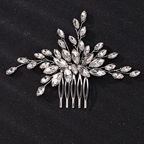 1PC Elegant Silver Rhinestone Bridal Hair Comb for Women - Luxury Wedding Hair Accessory with Shiny Crystals - Perfect for Brides, Prom, and Formal Events (Silver)