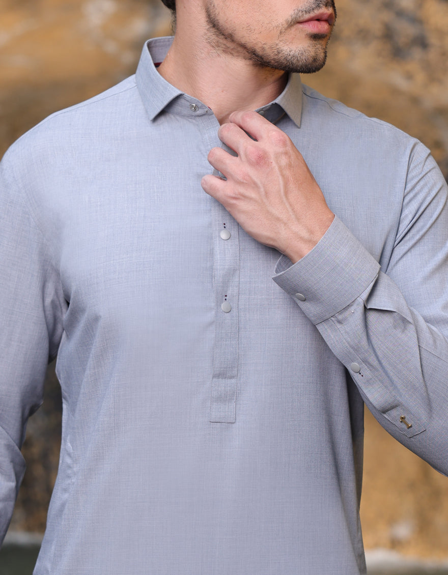 Stylish Blended Grey Shalwar Kameez by J. Junaid Jamshed - Traditional Pakistani Outfit for Men - Perfect for Weddings, Festivals & Special Occasions