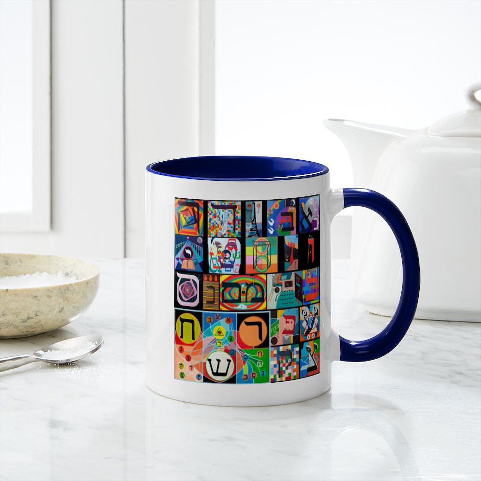 The Hebrew Alphabet Ceramic Coffee Mug - 11 oz (325 ml) for Tea, Hot Chocolate & Office Use | Unique Gift for Jewish Holidays & Home Decor
