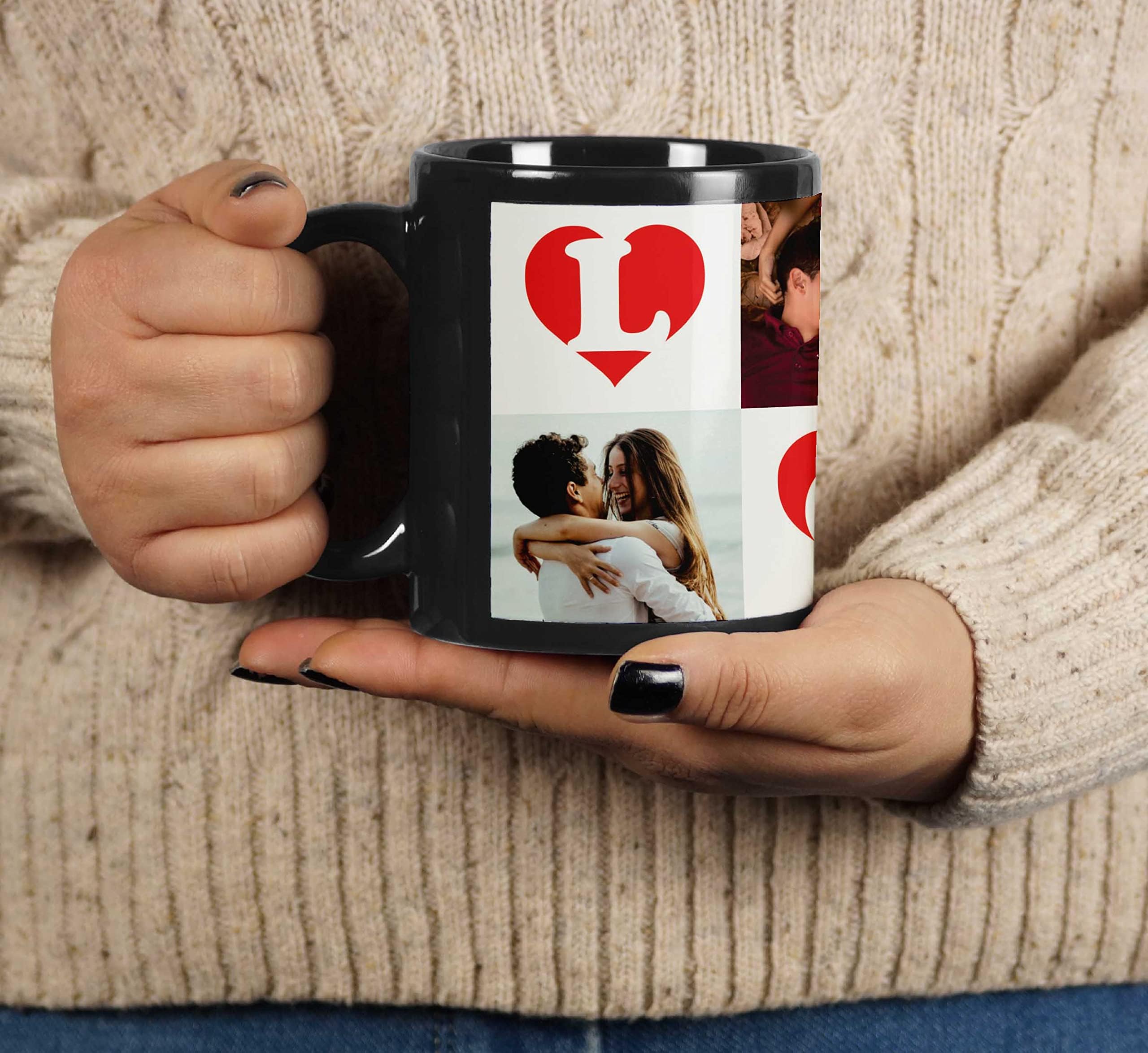 Personalized Photo Collage Coffee Mug - Custom Picture Ceramic Cup - Dishwasher & Microwave Safe - 11 Oz Black - Perfect Gift for Anniversary, Valentine's Day & Family Keepsakes