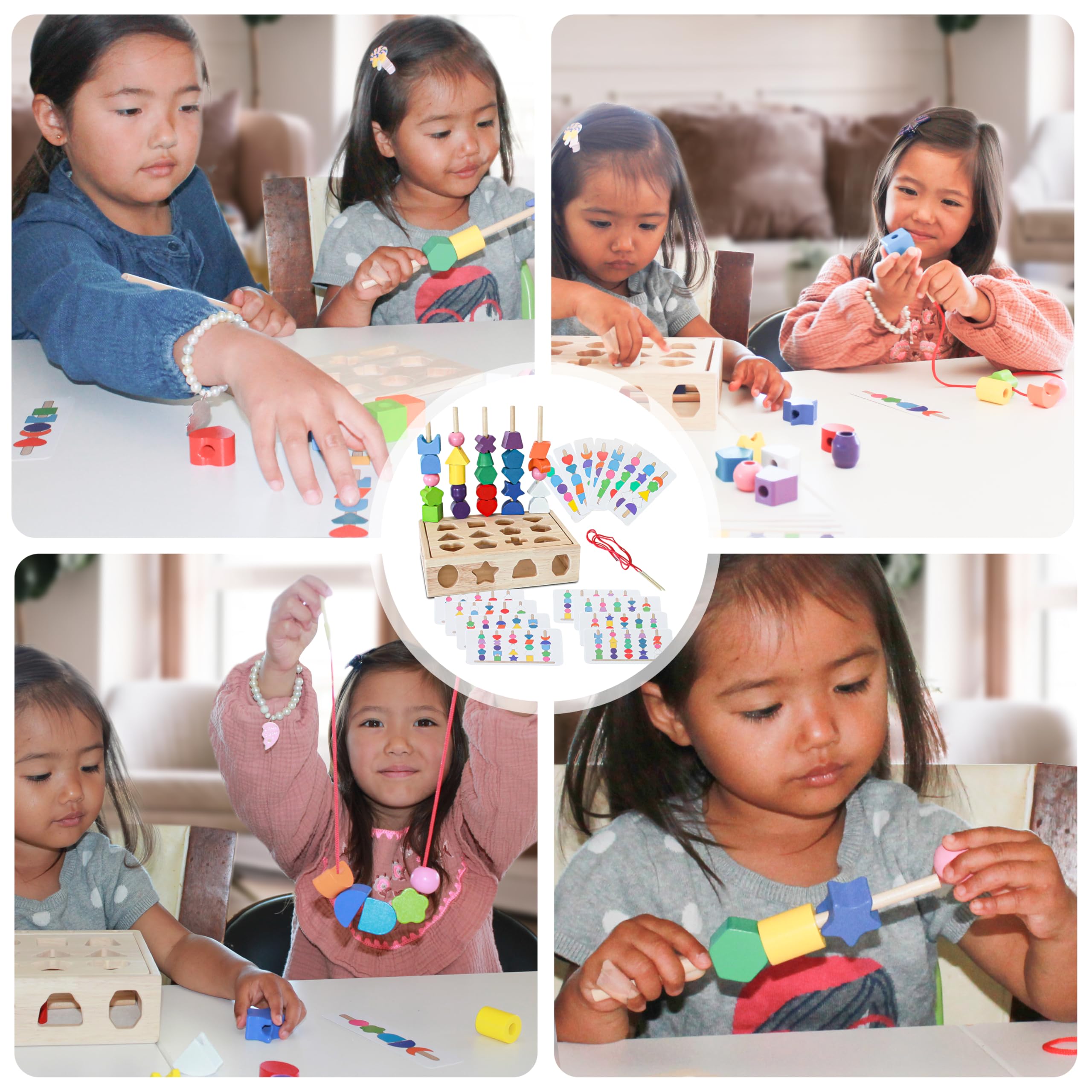 Montessori Wooden Beads Toy Set - STEM Learning Gift for Toddlers 3-6 Years - Perfect for Preschool Play & Fine Motor Skills Development