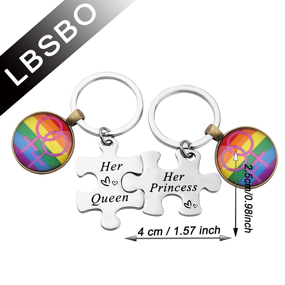 LGBTQ+ Lesbian Keychain Set - Her Princess & Her Queen Couple Keychains - Perfect for Anniversary, Wedding & Pride Gifts - Great for Everyday Carry, Key Rings & Special Occasions