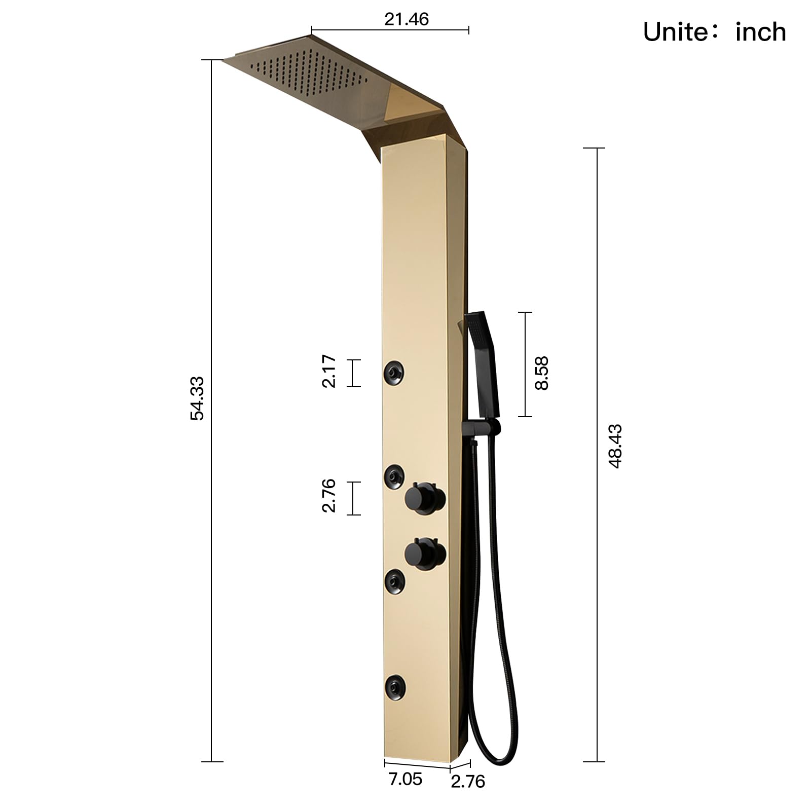 Premium BWE Stainless Steel Shower Panel Tower System - 3-in-1 Multi-Function Shower Panel with Rainfall Shower Head, Massage Body Jets & Handheld Spray - Wall Mounted Polished Gold Shower Column for Luxury Bathroom & Spa Experience