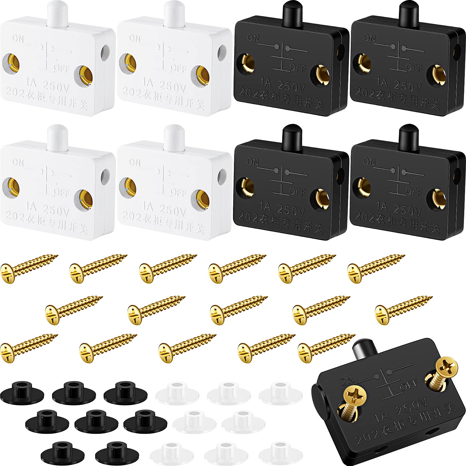 Honoson 8-Piece Cabinet Door Switch Kit for Closet Light - Automatic Touch Activated Lamp Switch for Wardrobe - Compatible with 12V, 24V, 110V (White & Black) - Perfect for Bedroom, Walk-in Closet, and Storage Room Lighting