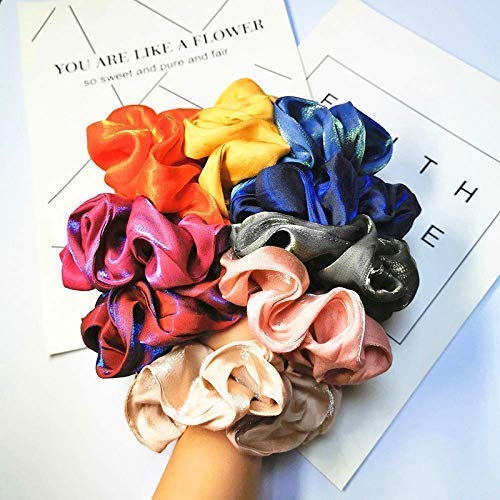FAMEZA 9-Piece Satin Scrunchies for Women & Girls - Large Shiny Soft Elastic Hair Bands, Ponytail Holders for Everyday Use, Workouts, and Special Occasions