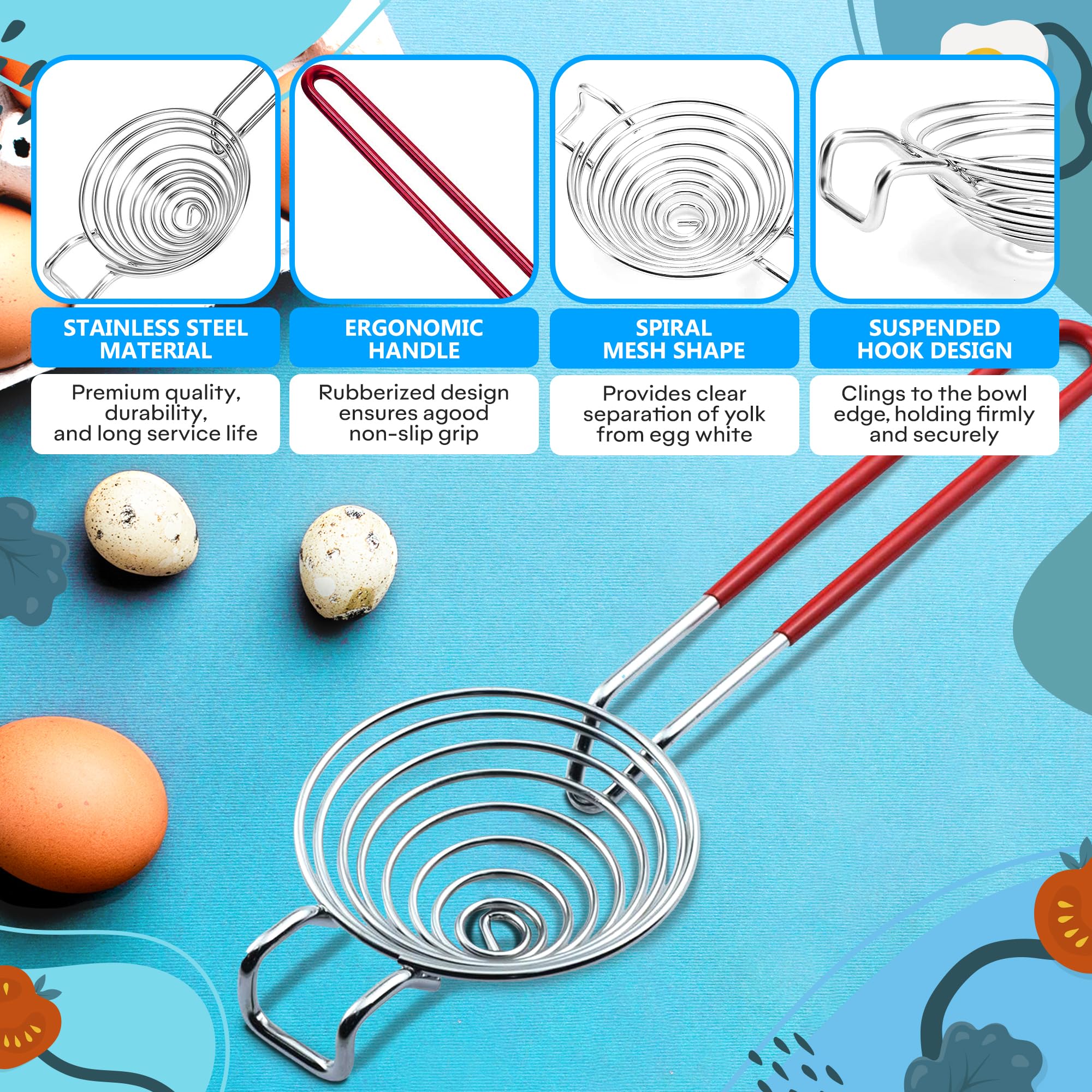 Stainless Steel Egg Yolk Separator - Kitchen Gadget for Raw Eggs & Baking | Perfect for Cakes, Cookies & Cooking | Easy to Clean & Durable Design