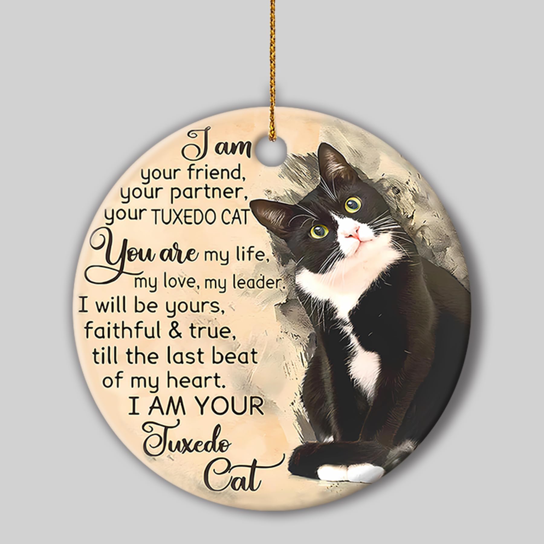 Cat Lover Gift - 'I Am Your Friend' Ceramic Circle Ornament for Christmas Tree | Handmade Cat Ceramic Decoration for Friends & Pet Lovers | Perfect for Holiday Decor, Cat-Themed Parties & Gift Exchanges