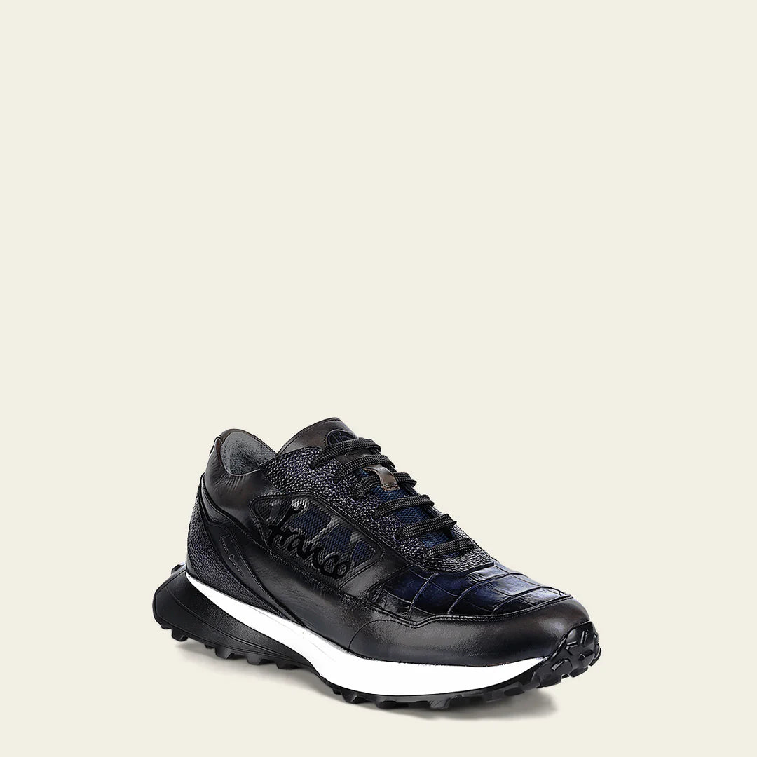 Franco Cuadra Men's Blue Alligator Leather Casual Sneakers - Stylish & Comfortable for Everyday Wear, Office, and Outdoor Activities