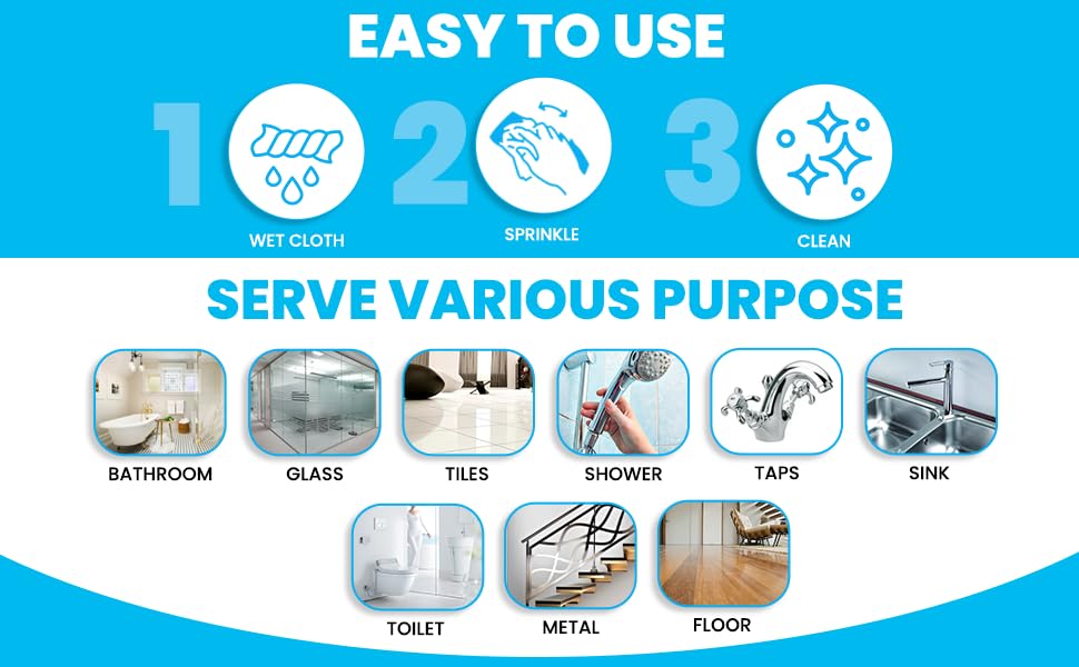 Cleanz-Up Heavy Duty Limescale & Hard Water Stain Remover - Eco-Friendly, Safe for Glass, Taps, Tiles, Bathroom & Kitchen - 150g Pack for Pool, Tank & Toilet Cleaning