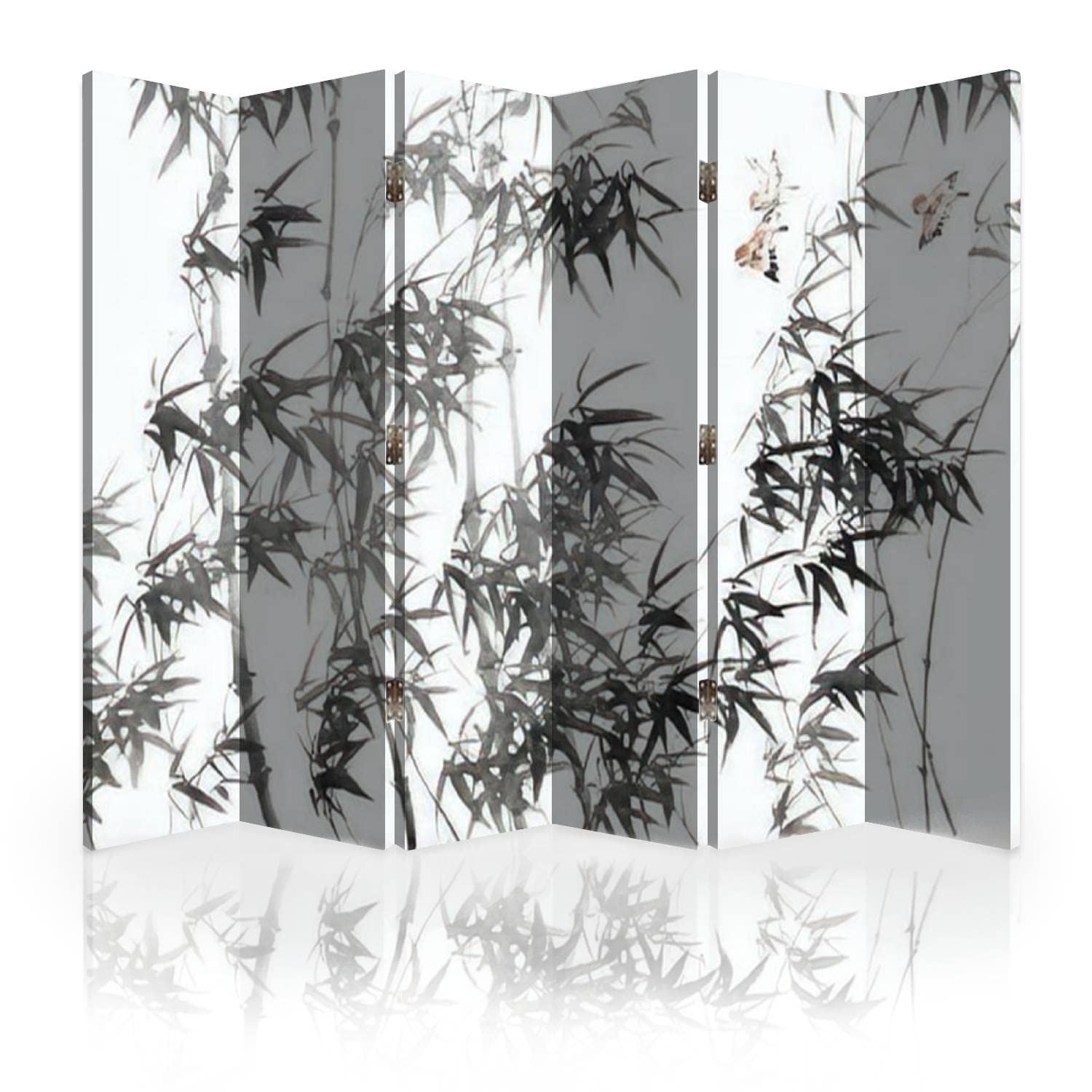 Chinese Ink Wash Canvas Room Divider Screen - 6 Panel Bamboo Folding Privacy Partition for Living Room, Bedroom & Office - Handmade Asian Style Room Separator Wall Decor