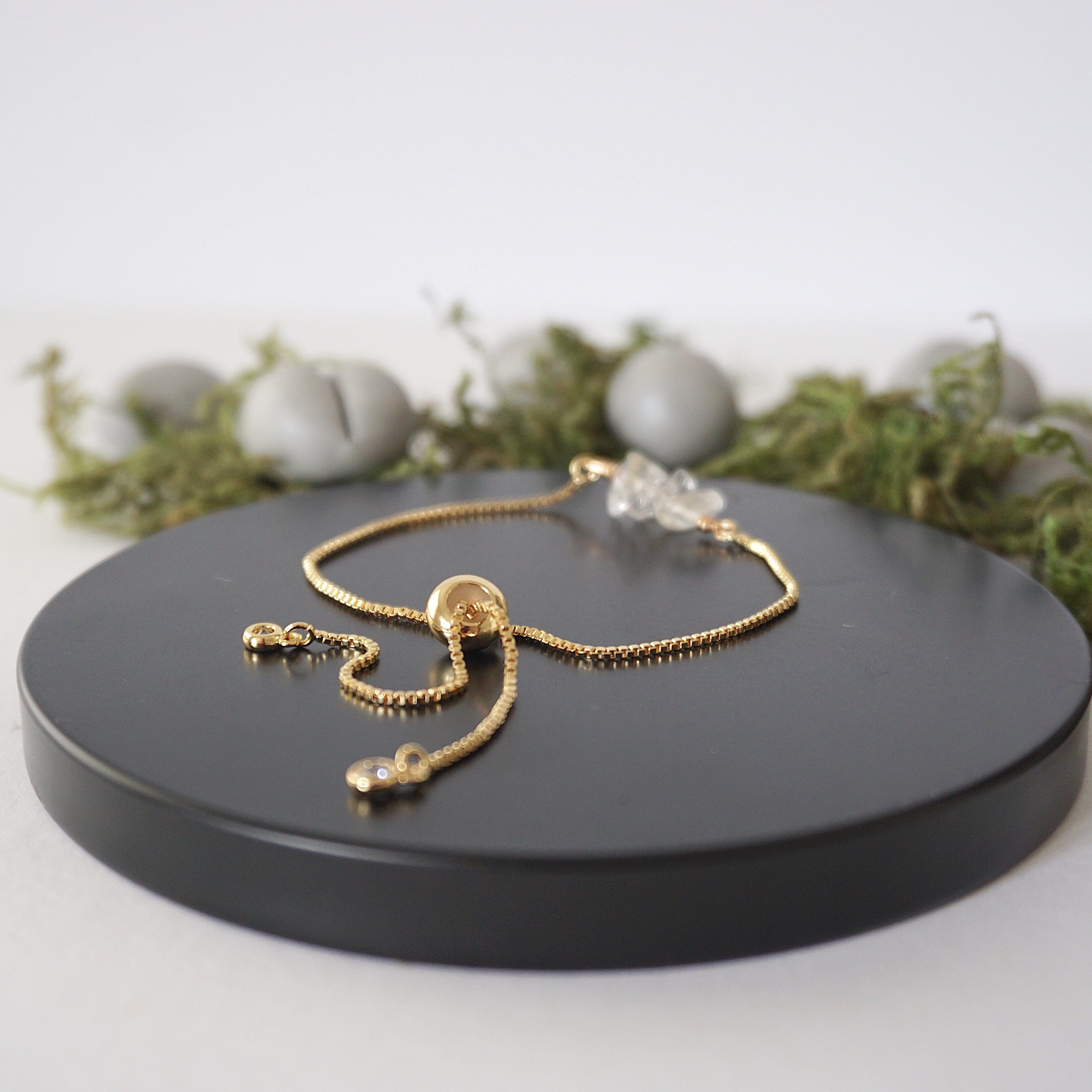 Gold Plated Adjustable Clear Quartz Bolo Crystal Bracelet for Women | Healing Crystal Jewelry for Meditation, Yoga & Positive Energy
