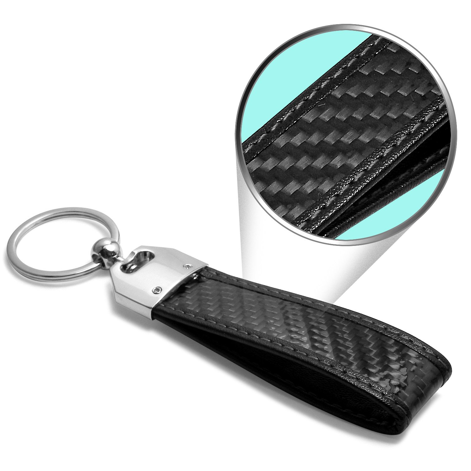 Premium 100% Real Carbon Fiber Leather Keychain with Black Stitching - Durable Car Key Holder for Jeep Wrangler & Rubicon - Perfect Gift for Off-Road Enthusiasts & Car Lovers