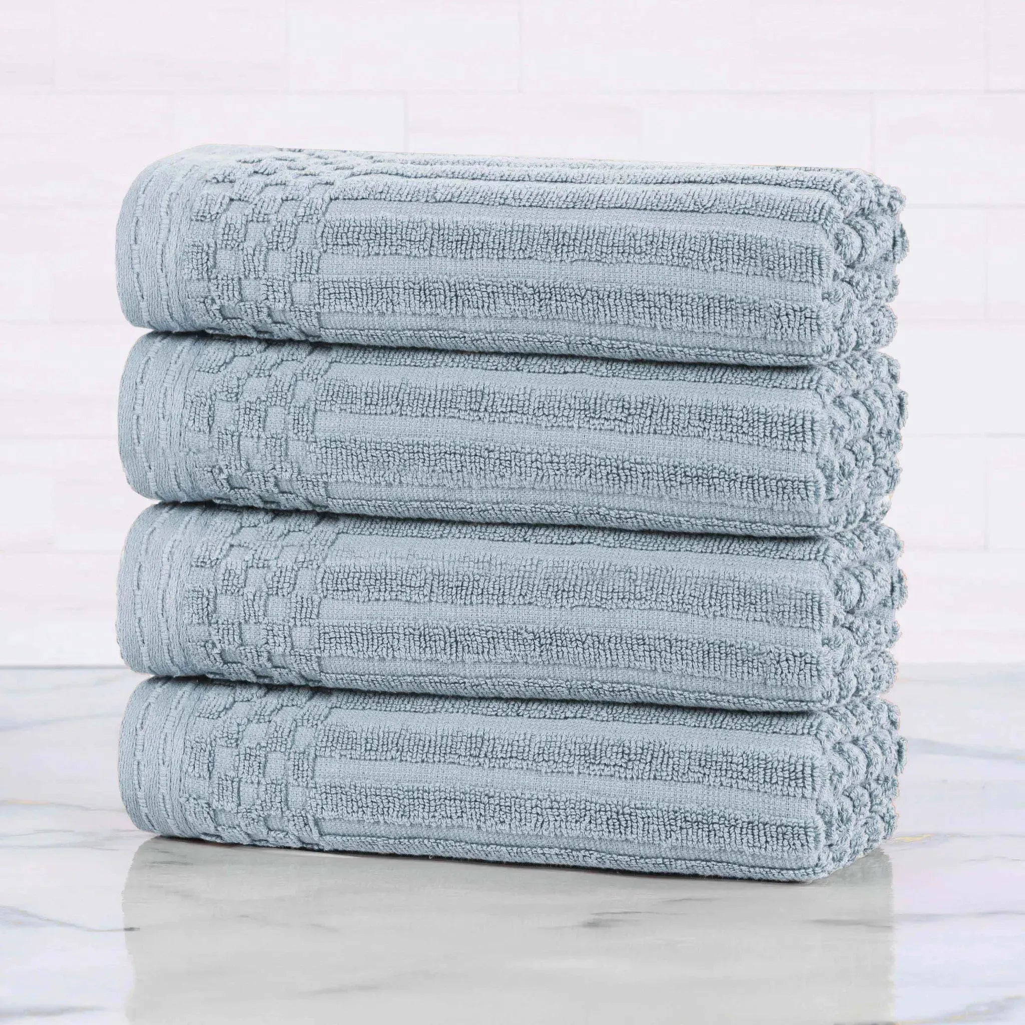 Premium Soho Ribbed Cotton Hand Towel Set - 4-Piece Ultra Absorbent Bath Towels for Kitchen, Bathroom & Gym - Soft & Quick-Drying
