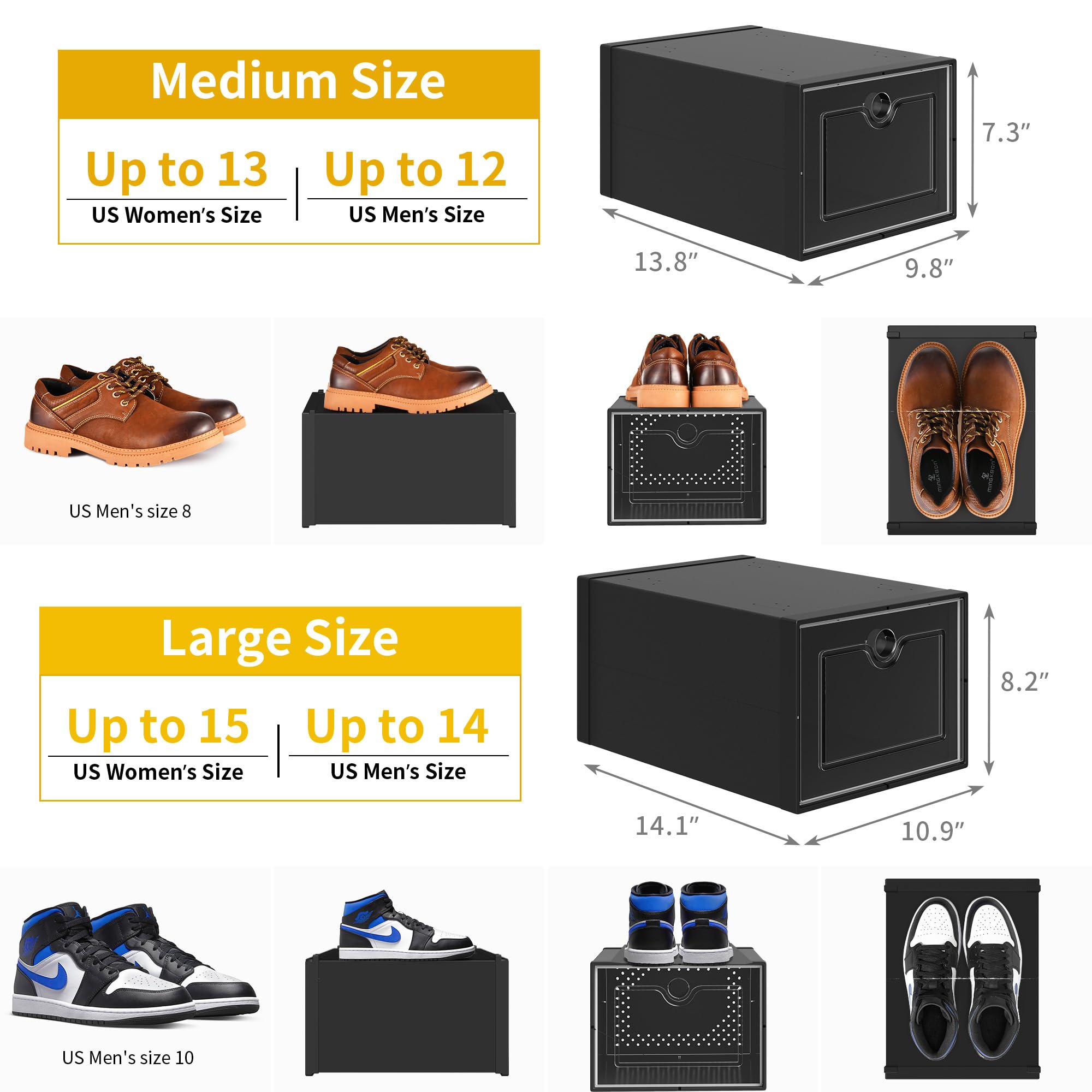 DWVO 12-Pack Clear Plastic Shoe Storage Boxes - XX-Large Stackable Shoe Organizer for Closet (Fits up to US Men's Size 15) | Foldable Sneaker Containers & Shoe Rack | Perfect for Organizing Shoes, Boots, and Sneakers in Bedroom, Closet, or Entryway