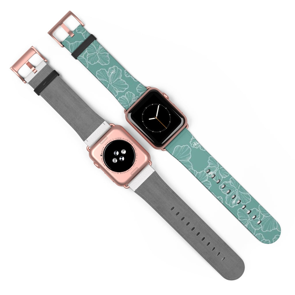 Premium Teal Hibiscus Watch Band - Stylish & Durable Replacement Strap for Apple Watch, Fitbit & Samsung - Perfect for Workouts, Casual Wear & Outdoor Activities