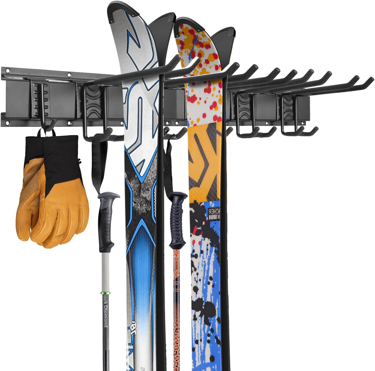 DxJ Heavy Duty Snowboard & Ski Wall Mount Rack - 10 Pair Garage Storage Organizer, 300lbs Capacity, Q915 Steel, Black - Perfect for Home, Garage, and Sports Equipment Organization
