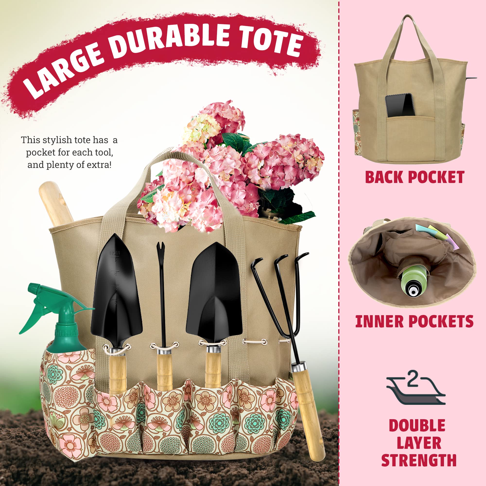 Premium Stainless Steel Gardening Tools Set for Women - Includes Shovel, Trowel, Fork, Rake & Gloves - Ergonomic Garden Kit for Planting, Weeding & Landscaping - Perfect Gift for Female Gardeners & Outdoor Enthusiasts