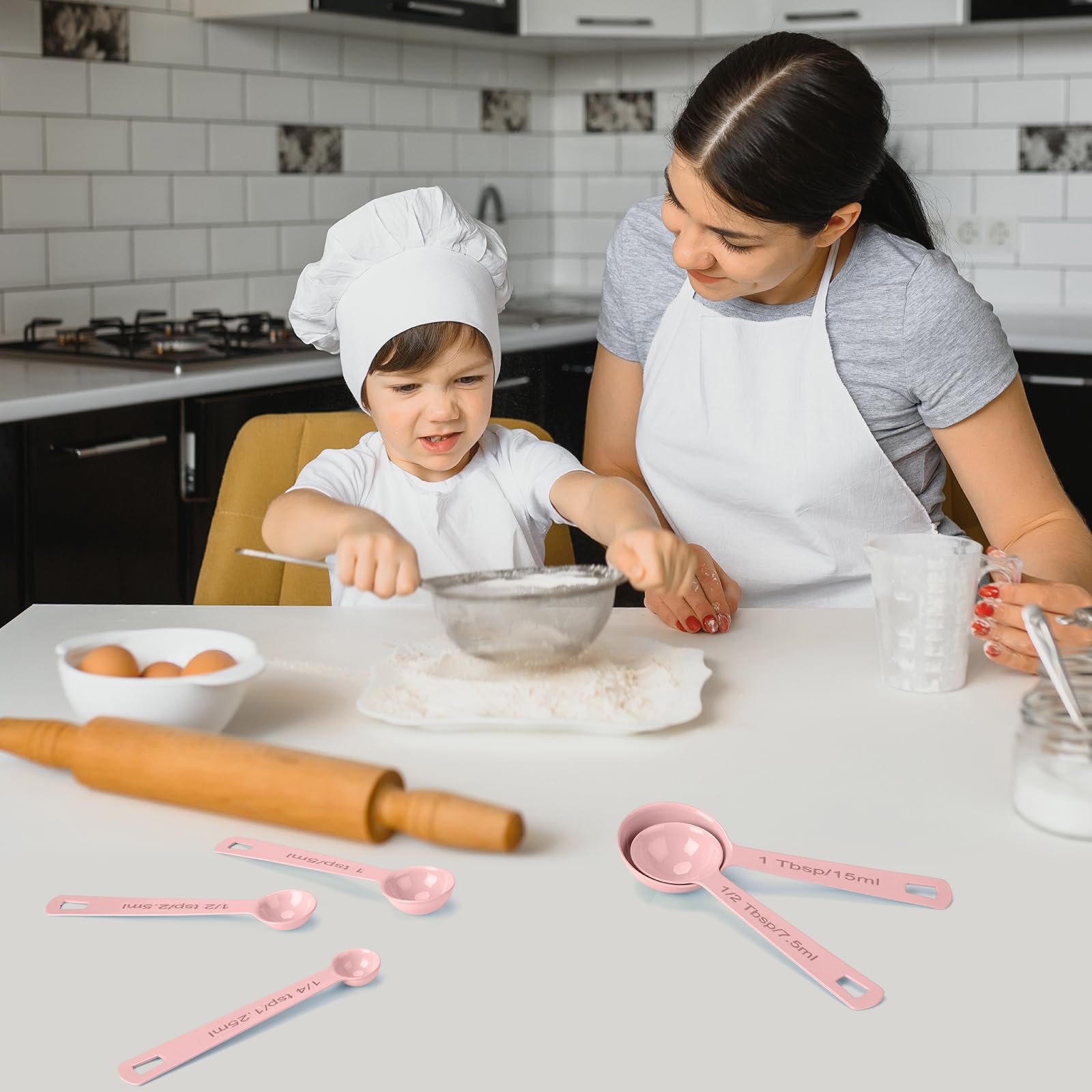 Premium 5-Piece Stainless Steel Measuring Spoons Set - Accurate Metal Measuring Cups & Spoons for Baking, Cooking, Liquid & Dry Ingredients - Durable Kitchen Tools for Home Chefs (Elegant Pink) | Perfect for Baking Cookies, Measuring Coffee & Spices, Meal Prep & DIY Projects