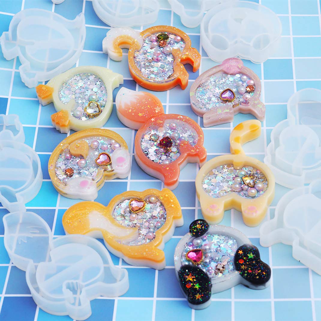 iSuperb 8 Styles Silicone Resin Shaker Molds - Animal Butt Shape Quicksand Molds for DIY Jewelry, Keychains & Pendants - Perfect for Resin Casting, Epoxy Crafts & Unique Home Decor (8-Piece Set)