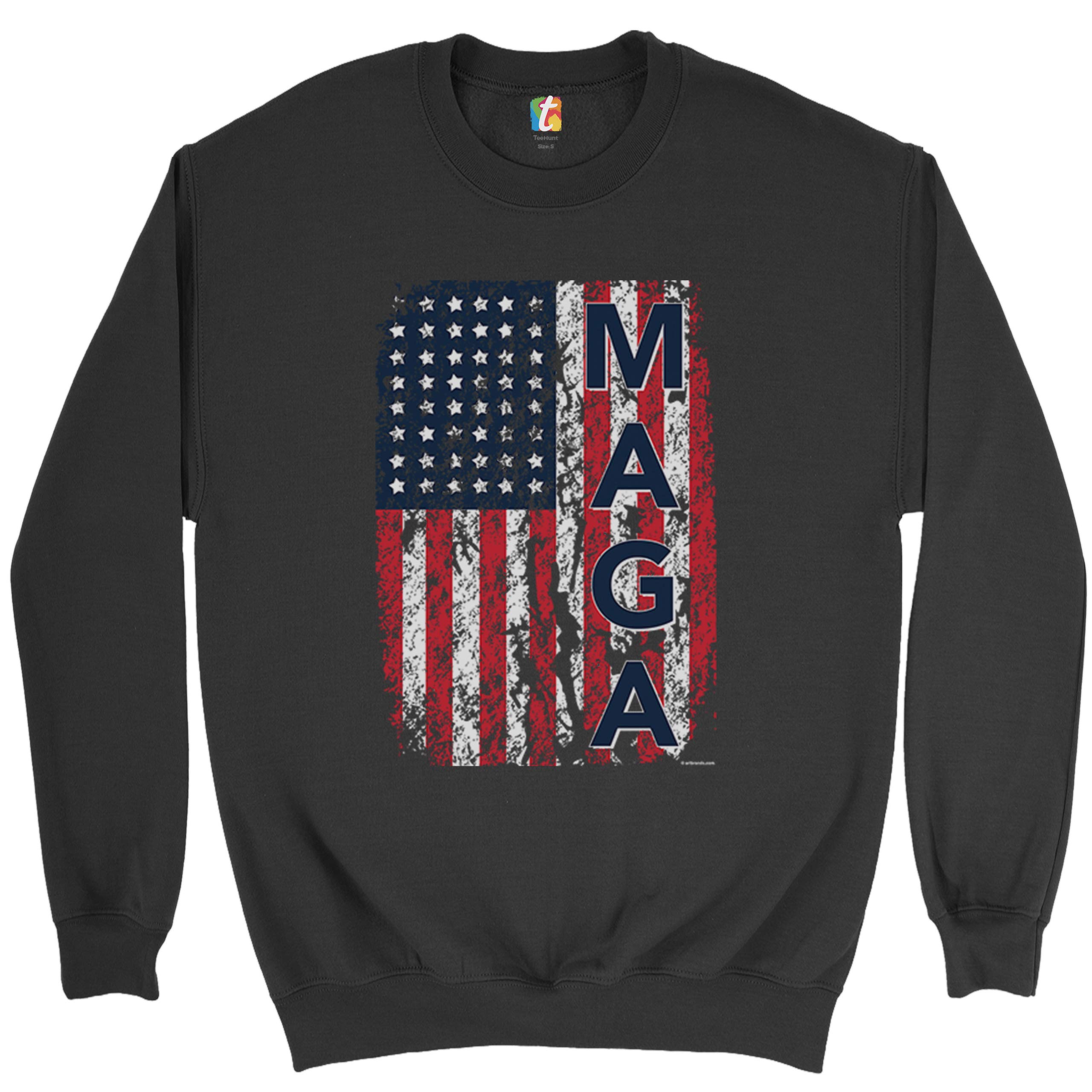 Donald Trump 2020 MAGA Flag Sweatshirt - Keep America Great Crewneck Tee for Political Supporters & Campaign Events