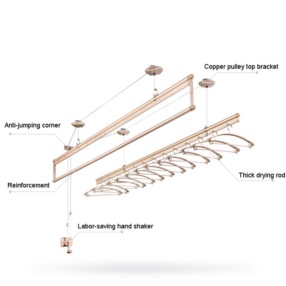 150cm 3-Pole Ceiling Pulley Clothes Dryer - Hand-Cranked Wall Mounted Laundry Airer, Heavy Duty Metal Clothesline for Indoor & Outdoor Use - Perfect for Bathroom, Laundry Room, Balcony and Small Spaces