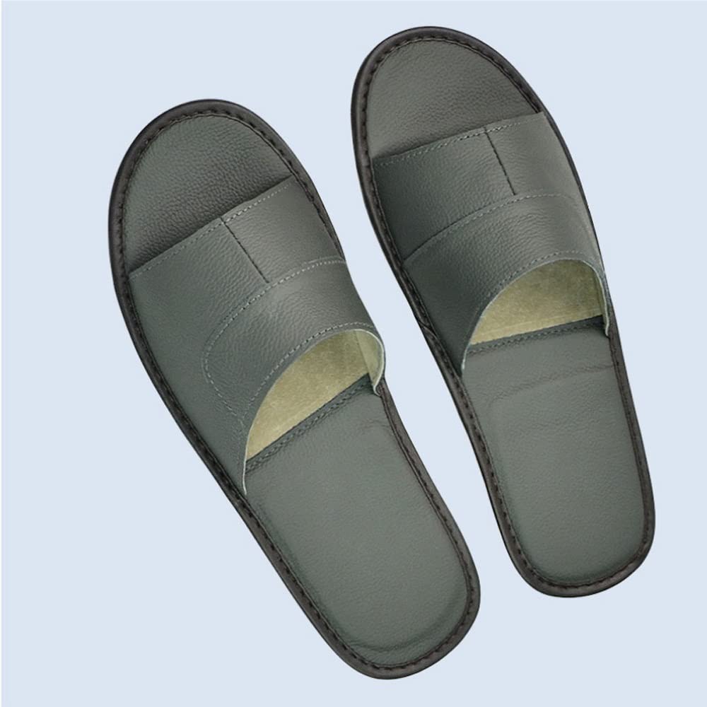 Genuine Leather Men's Slippers - Non-Slip Indoor/Outdoor House Shoes with Open Toe for Home, Bedroom & Backyard Comfort (Color: Brown, Size 9-10 US) - Perfect for Lounging, Gardening & Quick Errands
