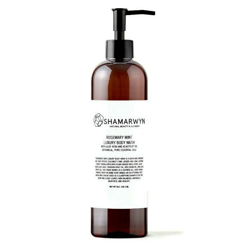Organic Rosemary Mint Body Wash with Aloe Vera & Acaí Oil - Hydrating & Nourishing 8oz for Dry Skin - Perfect for Daily Shower & Spa Relaxation
