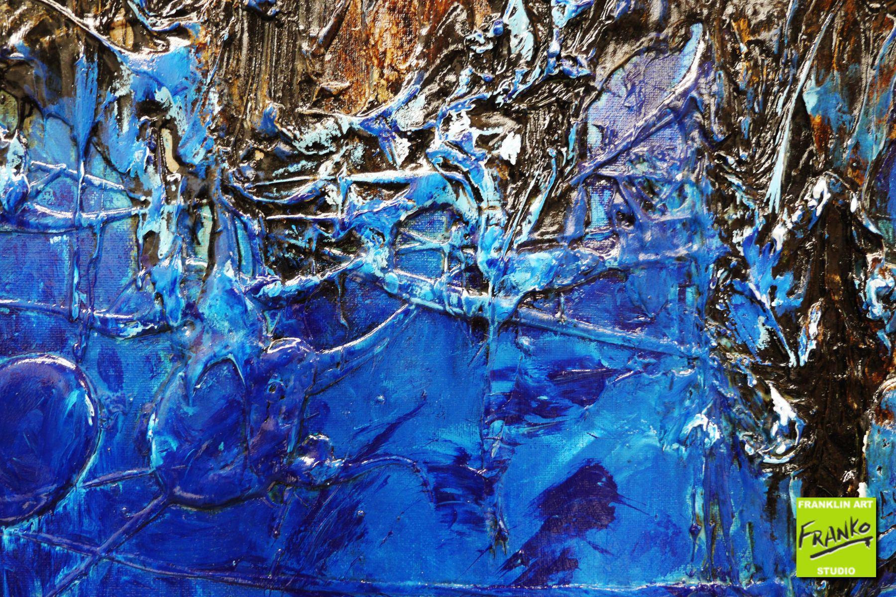 Blue Evolution 140cm x 100cm Blue Brown Textured Abstract Canvas Art - Modern Wall Decor for Living Room, Bedroom & Office