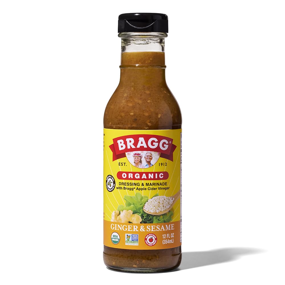 Bragg Organic Ginger & Sesame Salad Dressing & Marinade - 12 fl oz - Gluten-Free, Vegan, Non-GMO - Made with Apple Cider Vinegar - Perfect for Salads, Stir-Fries & Asian-Inspired Dishes