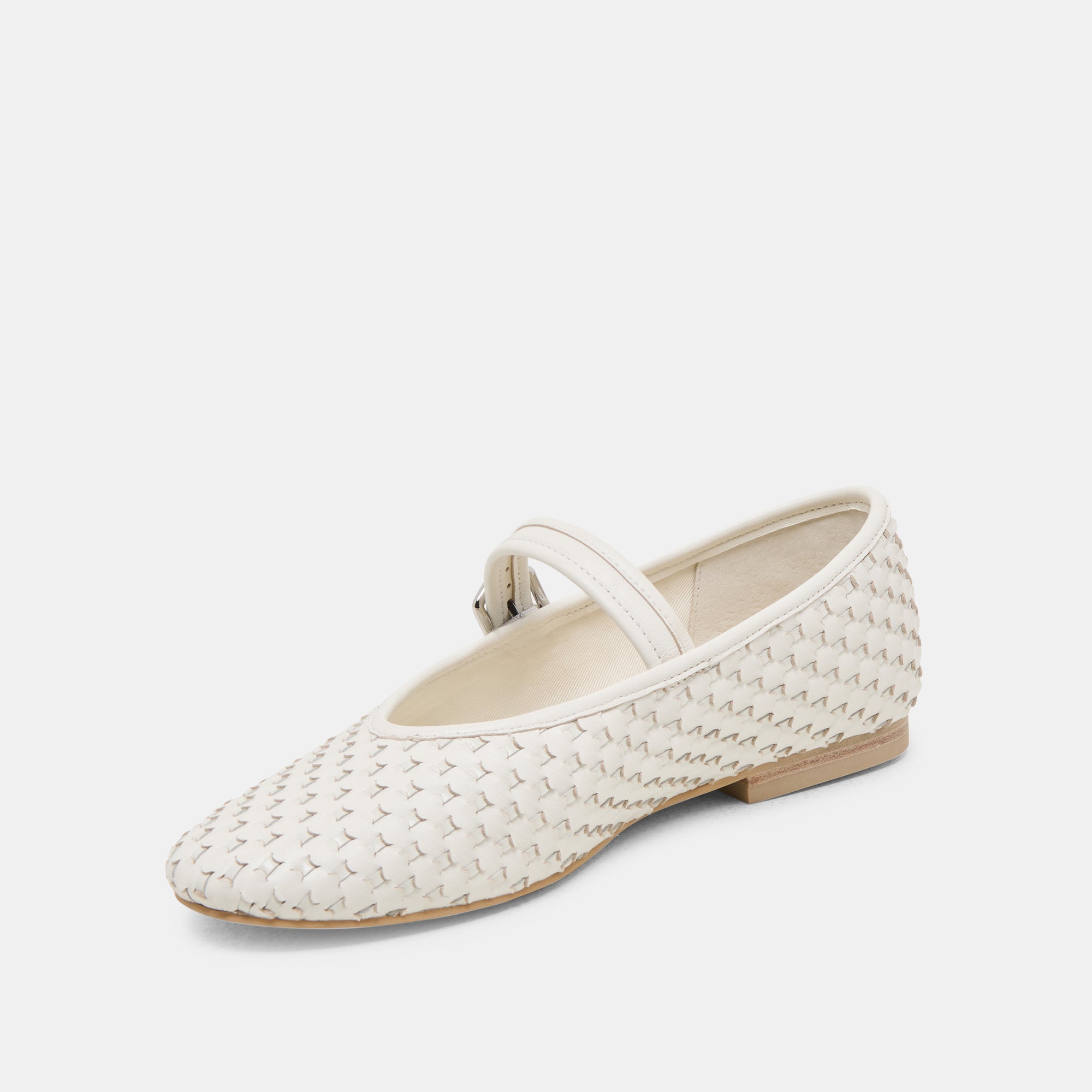 ROSLYN Woven Leather Ballet Flats - True White Women's Comfortable Shoes for Work, Office & Casual Wear