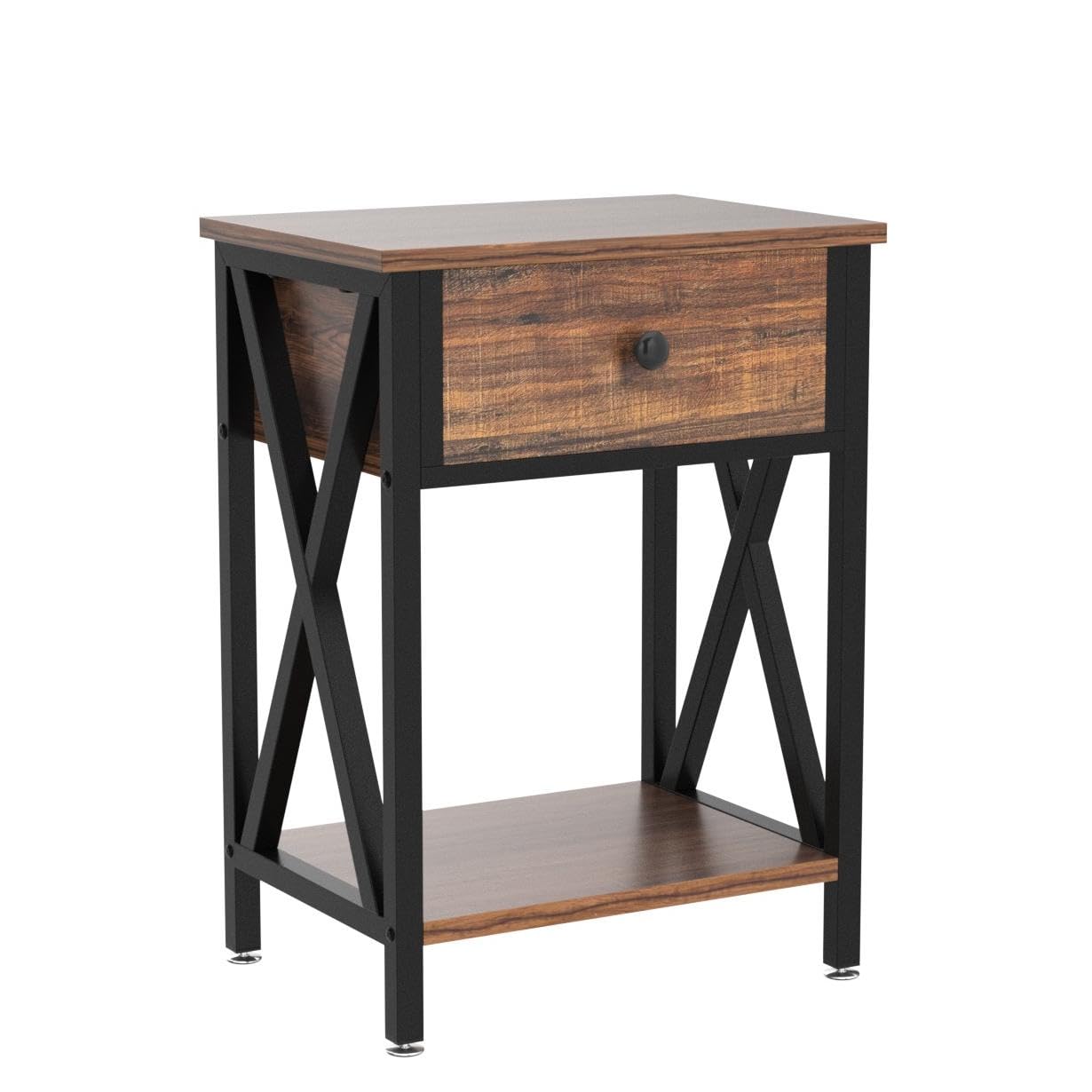 VECELO Nightstand Set of 2 - Modern Bedside Tables with Drawer & Storage Shelf, Industrial Metal Frame End Tables for Bedroom, Living Room | Perfect for Small Spaces, Apartment Decor & Guest Room Furniture