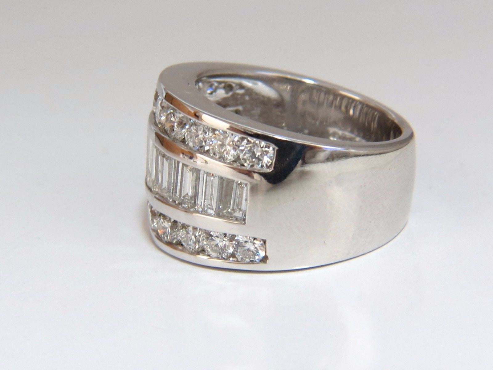 4.30ct Diamond Three-Row Channel Baguette & Round Wide Band Ring - Elegant Wedding, Engagement, and Anniversary Jewelry for Women