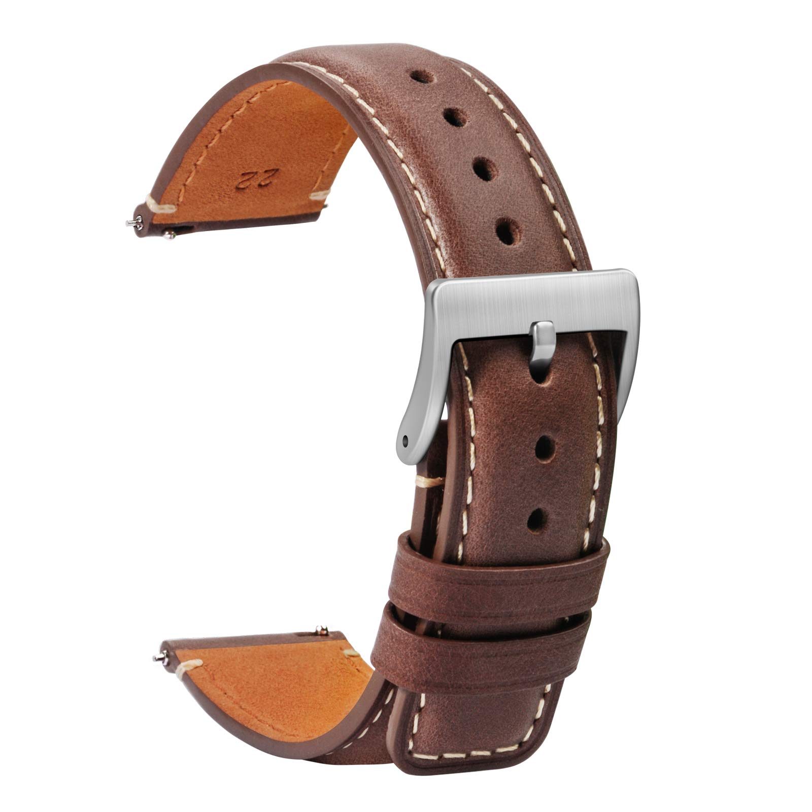 Premium Soft Brown Leather Watch Band 20mm - Quick Release Replacement Strap for Men & Women - Compatible with Smartwatches & Traditional Watches - Perfect for Casual, Office & Formal Wear - 18mm 20mm 22mm Sizes Available