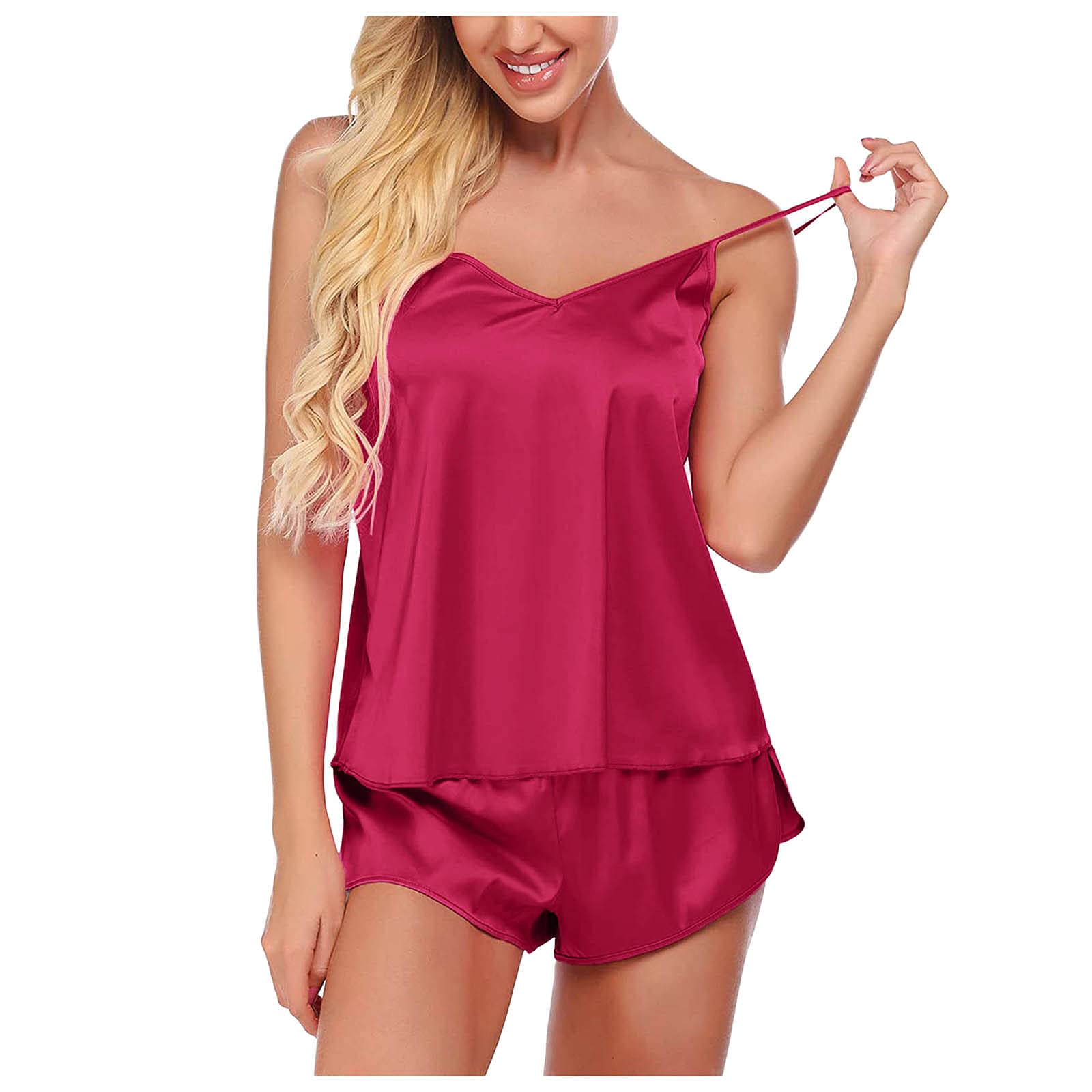 Sexy Satin Pajama Set for Women - Cami & Shorts Nightwear Lingerie, Valentine's Day Gift (Hot Pink, Size M) | Perfect for Romantic Nights, Sleepwear & Special Occasions