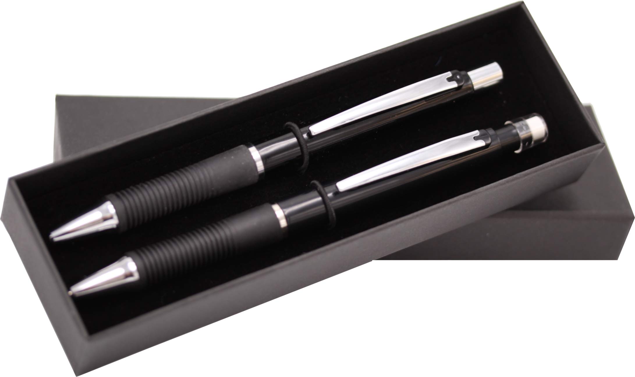 24-Pack Custom Name Engraved Ballpoint Pens & Mechanical Pencils Set - Elegant Gift Box, Rubber Grip Writing Instruments for Office, School, Graduation Gifts - Personalized Holiday Present with Your Text (Black)
