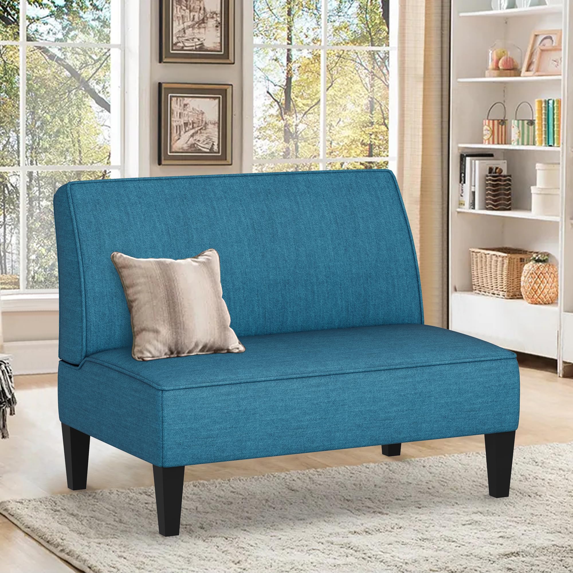 Changjie Furniture Small Loveseat Sofa - Upholstered Mini Couch for Bedroom & Living Room, Compact 2-Seater Loveseat in Blue | Perfect for Small Spaces, Apartments, Dorms & Cozy Reading Nooks