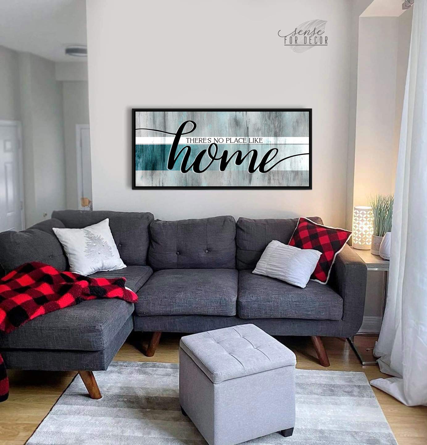 Farmhouse Wall Decor Sign - Rustic Home Decoration with Teal Background & Black Floating Frame (60x27 in) - Perfect for Living Room, Housewarming Gifts & Cozy Farmhouse Style | Wall Art for Home, Office & Entryway Décor